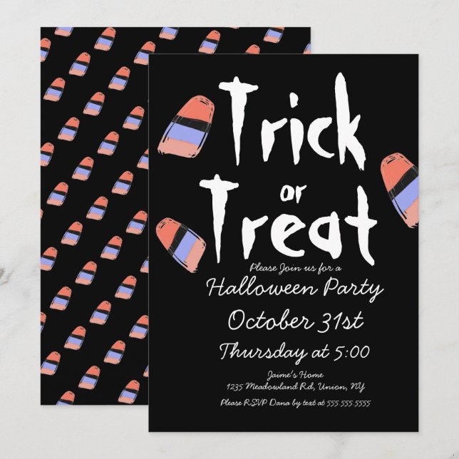 Invitation Déguisement de bonbons pour Halloween Dessin doodl (Devant / Derrière)