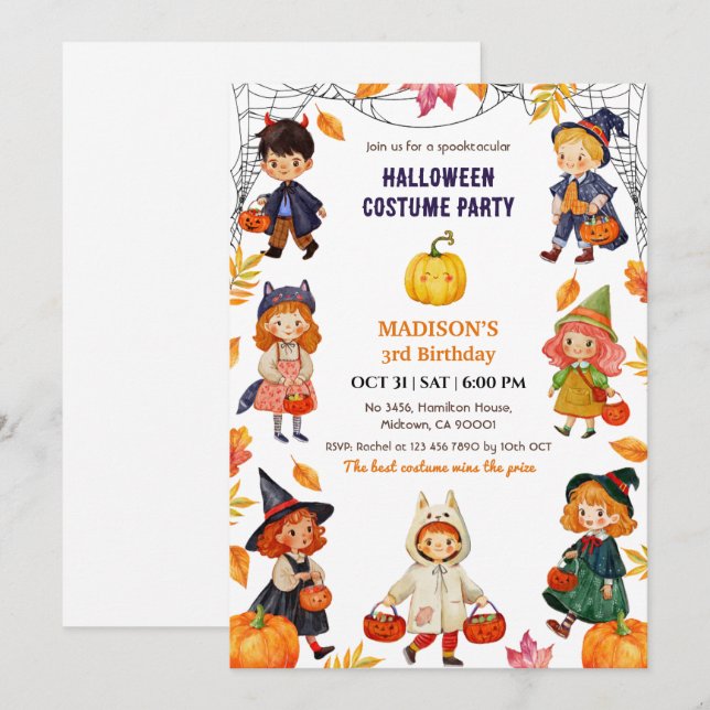 Invitation Déguisement de citrouille mignon pour enfants pour (Devant / Derrière)