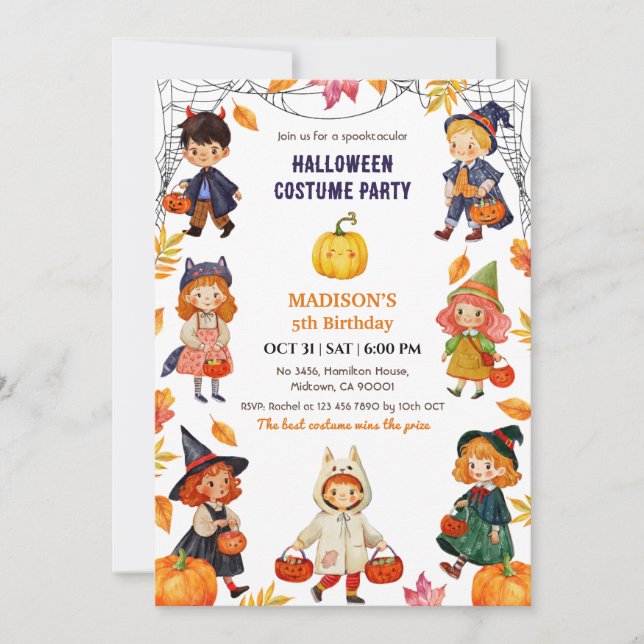Invitation Déguisement de citrouille mignon pour fête d'anniv (Devant)