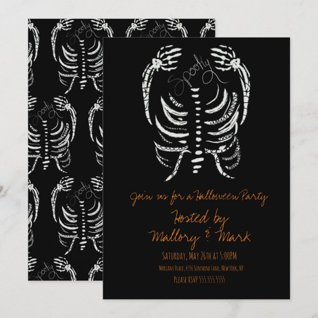 Invitation Déguisement de dessin de squelette pour Halloween (Devant / Derrière)