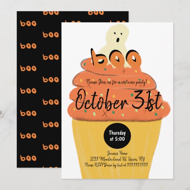Invitation Déguisement de fantôme de cupcake givré pour soiré (Devant / Derrière)