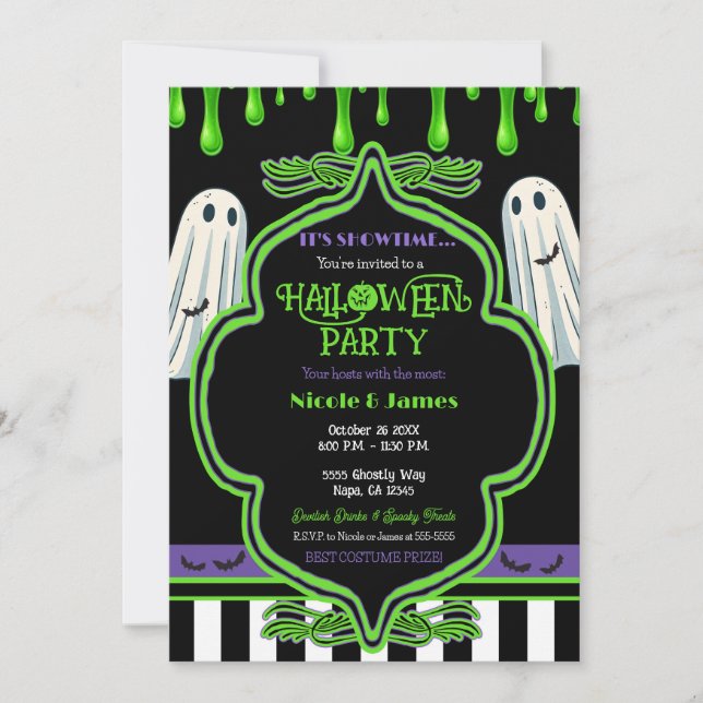 Invitation Déguisement de fantôme Halloween Slime Vert Soirée (Devant)