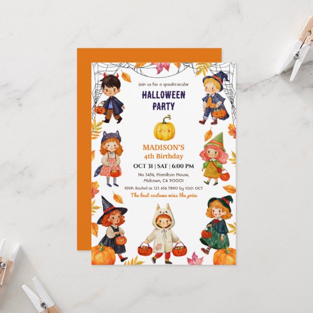 Invitation Déguisement de fête d'anniversaire Halloween pour  (Devant/Arrière en situation)
