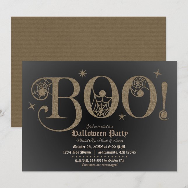 Invitation Déguisement de fête d'Halloween élégant rustique m (Devant / Derrière)