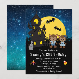 Invitation Déguisement d'Halloween Anniversaire Loup-Garou Bl