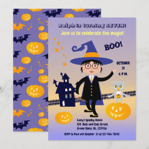Invitation Déguisement Halloween Garçon Sorcier Anniversaire