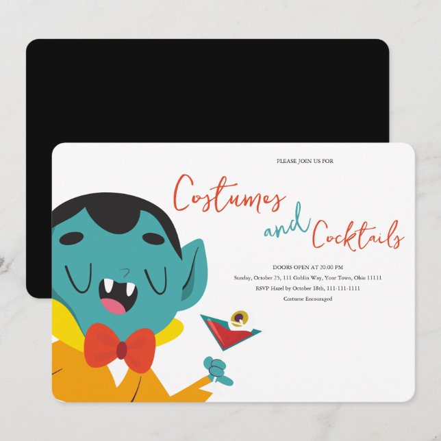 Invitation Déguisements de vampire mignons et cocktails Hallo (Devant / Derrière)