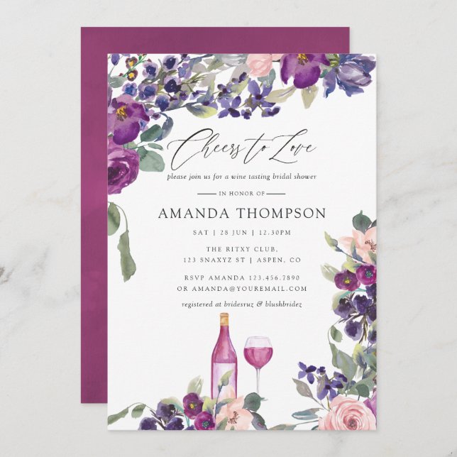 Invitation Dégustation de vin à la Fête des mariées florale d (Devant / Derrière)