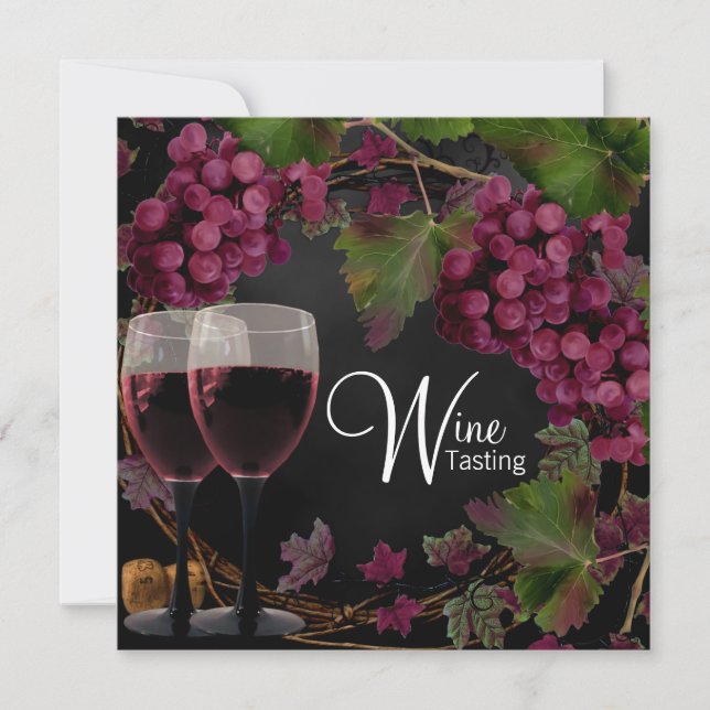 Invitation Dégustation de vin de raisins verts rouges vintage (Devant)