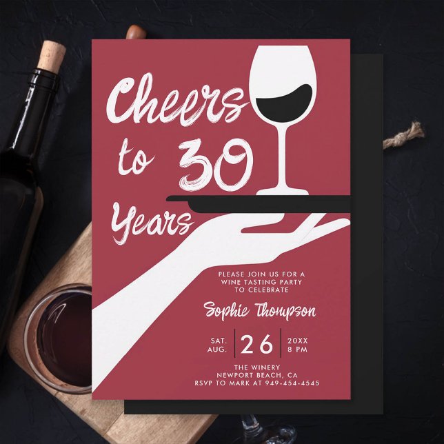Invitation Dégustation de vin Elégant vignoble Décontracté 30 (wine tasting 30th birthday invitation for women winery vintage retro burgundy red elegant casual)