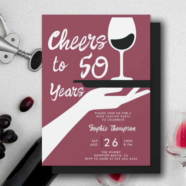 Invitation Dégustation de vin Elégant vignoble Décontracté 50 (wine tasting 50th birthday invitation for women winery vintage retro burgundy red elegant casual)