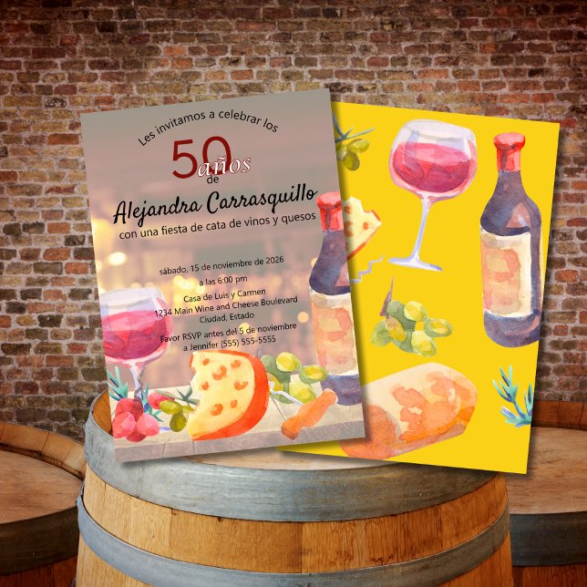 Invitation Dégustation de vin et de fromage amusante espagnol (Créateur téléchargé)