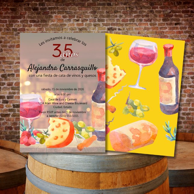 Invitation Dégustation de vin et de fromage amusante espagnol (Créateur téléchargé)
