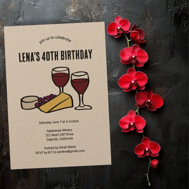 Invitation Dégustation de vin et de fromage Anniversaire Kraf (Party Wine & Cheese Tasting Birthday Kraft CUSTOM Party Invitation
)