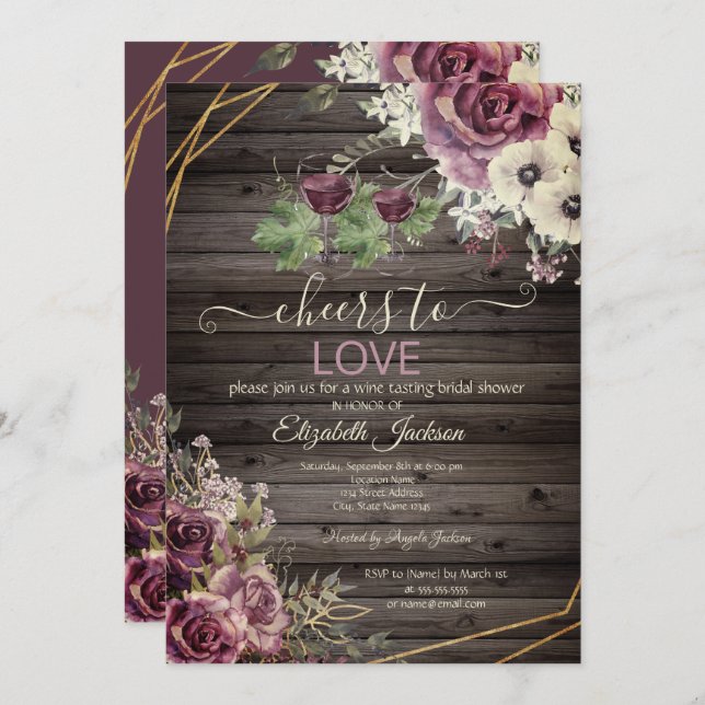 Invitation Dégustation de vin Fleurs Bourgogne Fête des marié (Devant / Derrière)