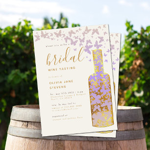 Invitation Dégustation de vin nuptiale Gold Lilac Papillons B