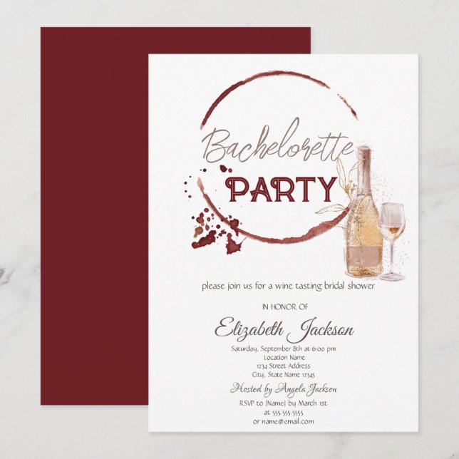 Invitation Dégustation de vin rouge aquarelle Enterrement de  (Devant / Derrière)