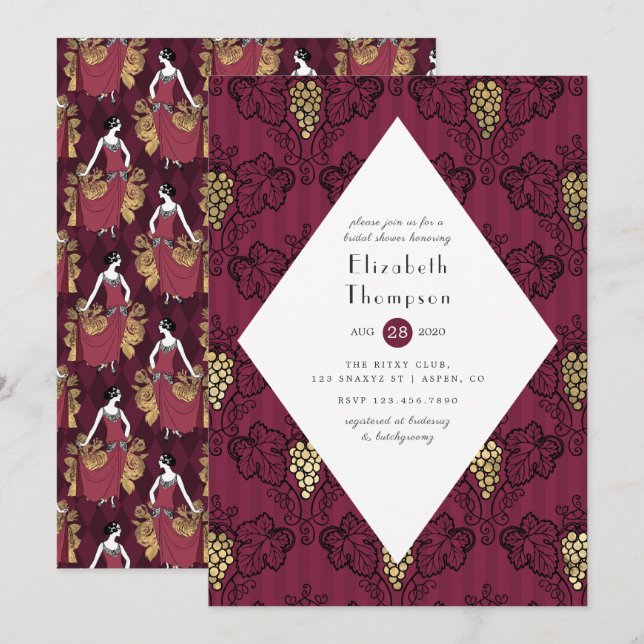 Invitation Dégustation de vin rouge et or Shower de mariage (Devant / Derrière)