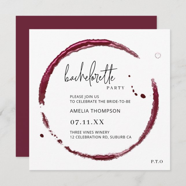 Invitation Dégustation de vin rouge Week-end Bachelorette Par (Devant / Derrière)