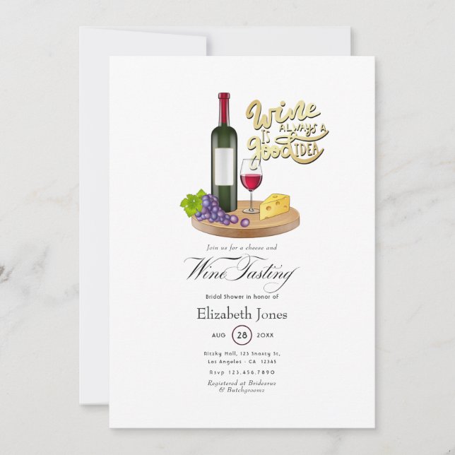 Invitation Dégustation de vins et fromages français pour ente (Devant)