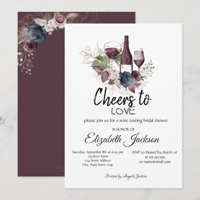 Invitation Dégustation de vins Fête des mariées aux fleurs de (Devant / Derrière)