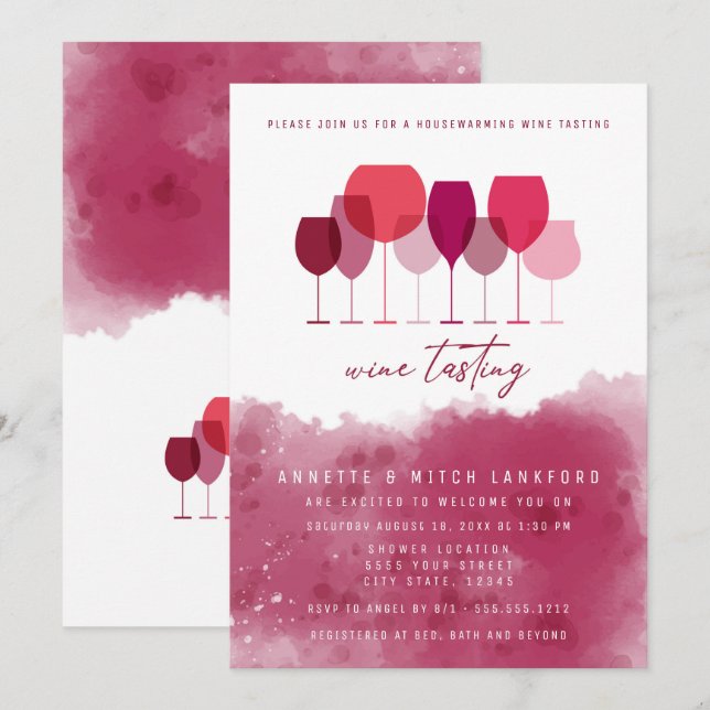 Invitation Dégustation de vins, pendaison de crémaillère (Devant / Derrière)