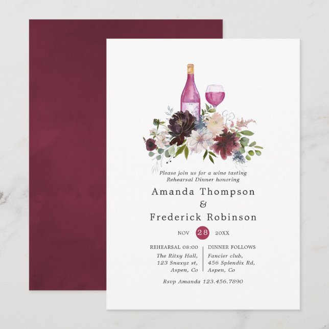 Invitation Dégustation de vins pour le dîner de répétition de (Devant / Derrière)