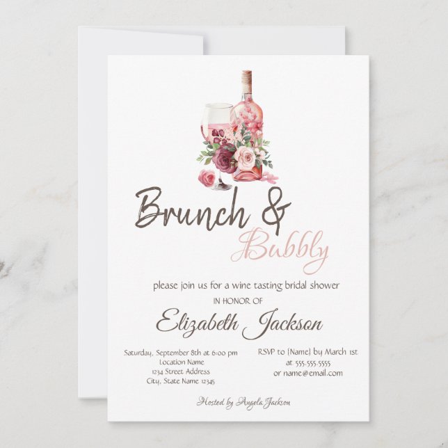 Invitation Dégustation Florale de vin Brunch & Bubbly (Devant)