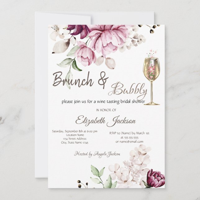 Invitation Déjeuner aux fleurs violettes et cocktail pour l'e (Devant)