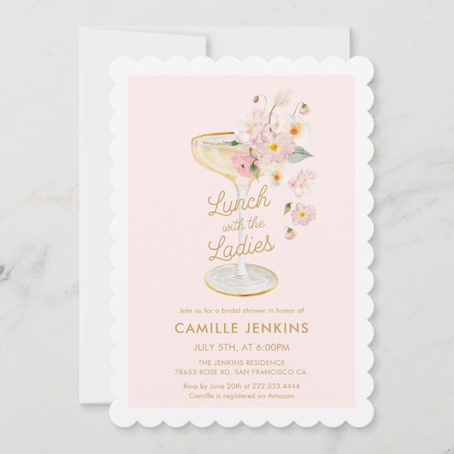 Invitation Déjeuner avec les Dames Rose Déjeuner de Mariage (Devant)