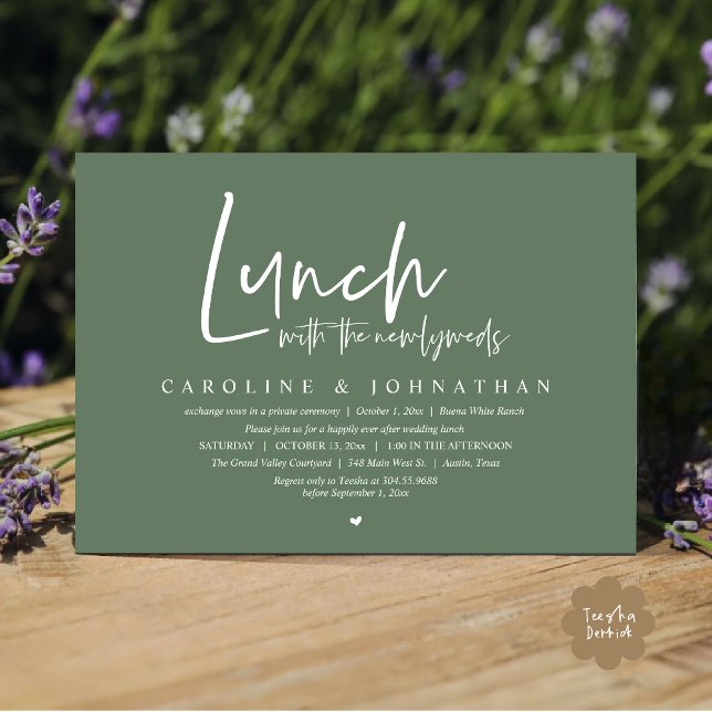 Invitation Déjeuner avec les jeunes mariés, Heureusement touj (Lunch with the Newlyweds, Happily Ever After Modern Minimalist Invitation Card PDF Sage Green )