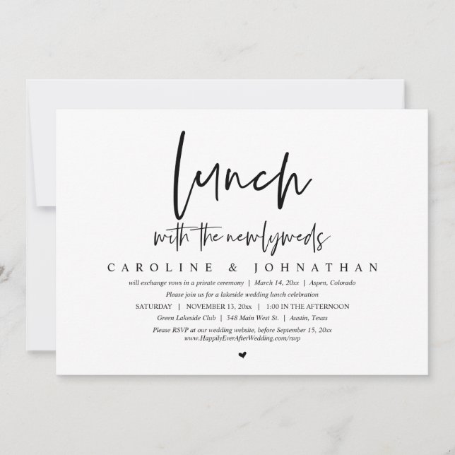 Invitation Déjeuner avec les jeunes mariés, Mariage Elopement (Devant)