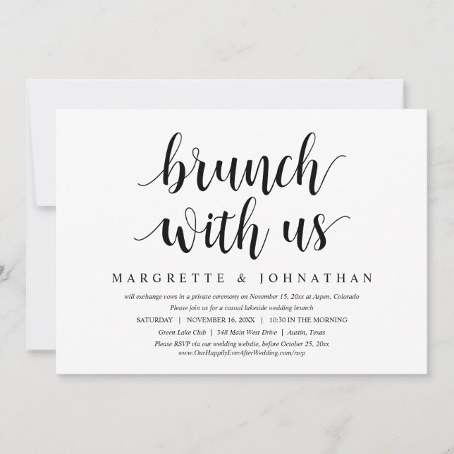 Invitation Déjeuner avec les jeunes mariés, mariage en fuite (Devant)