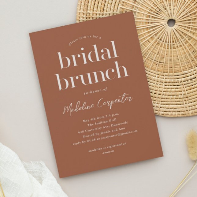 Invitation Déjeuner Bohème de Mariage en Terracotta de Style  (Simple type terracotta boho bridal brunch invitation.)
