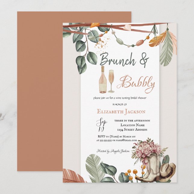 Invitation Déjeuner bohème occidental et douche de mariée pét (Devant / Derrière)