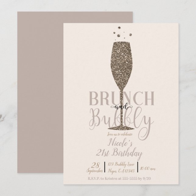 Invitation Déjeuner Champagne & Fête d'anniversaire au Bubbly (Devant / Derrière)