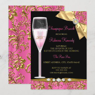 Invitation Déjeuner champagnisé élégant rose or damas