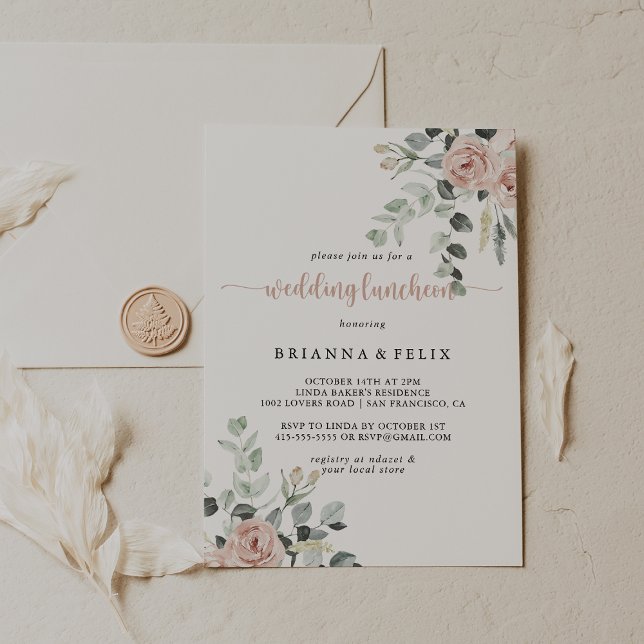 Invitation Déjeuner classique rose rose rose rose Mariage (Créateur téléchargé)