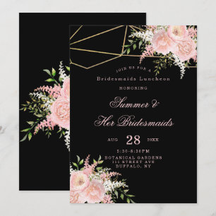 Invitation Déjeuner d'affaires Black Blush Rose Gold Floral