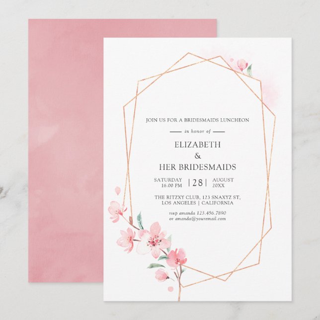 Invitation Déjeuner d'affaires géométrique en fleurs de ceris (Devant / Derrière)