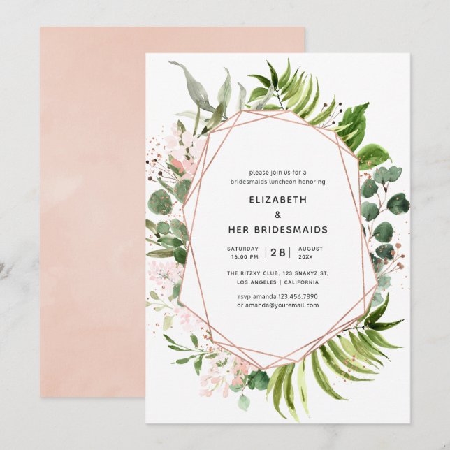 Invitation Déjeuner d'affaires géométrique rose Gold et Blush (Devant / Derrière)