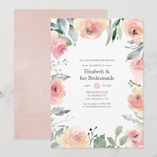 Invitation Déjeuner d'affaires Pastel Blush Pink Floral Bride (Devant / Derrière)