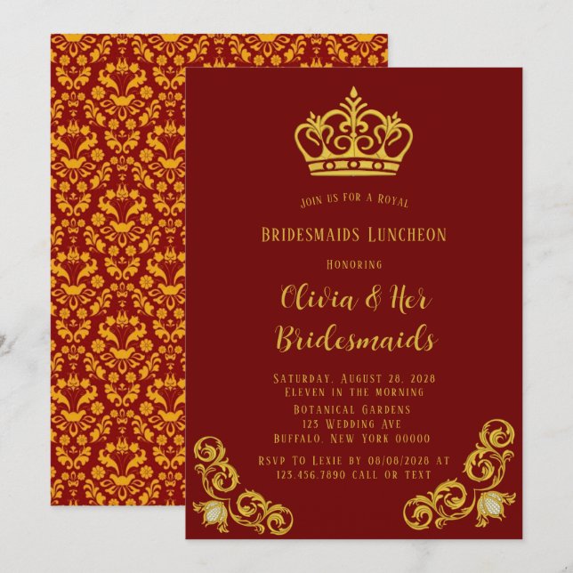 Invitation Déjeuner d'affaires royal rouge et or (Devant / Derrière)