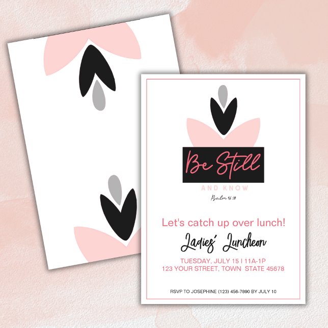 Invitation Déjeuner dames Psaume 46:10 rose moderne chrétien (Créateur téléchargé)