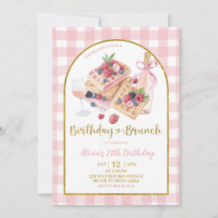 Invitation Déjeuner d'anniversaire Coquette Gingham Rose Waff