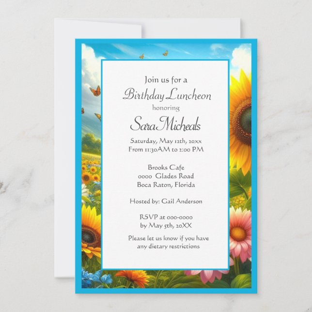 Invitation Déjeuner d'anniversaire Sunflower Floral  (Devant)