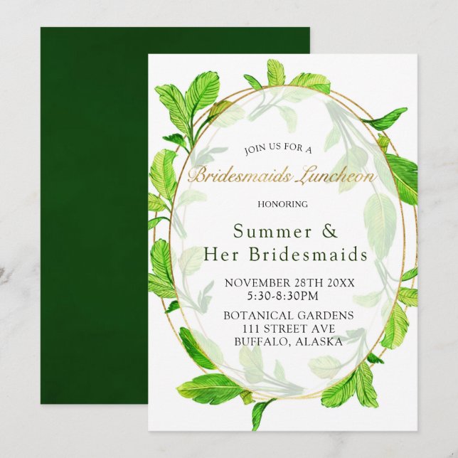 Invitation Déjeuner de Bridesmaids avec cadre de verdure et d (Devant / Derrière)