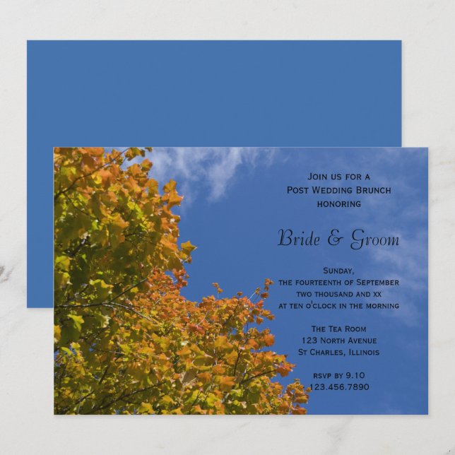 Invitation Déjeuner de Brunch Après-Mariage Feuilles d'Automn (Devant / Derrière)