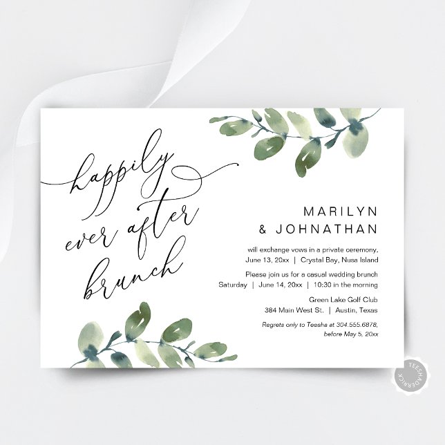 Invitation Déjeuner de brunch de mariage vert Happily Ever Af (Happily Ever After Party, Elopement Dinner Invitation Card, Greenery Eucalyptus, Digital Download)
