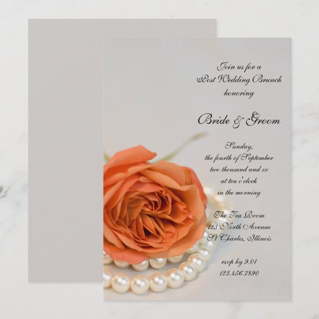 Invitation Déjeuner de Brunch Post-Mariage aux Roses Orange e (Devant / Derrière)
